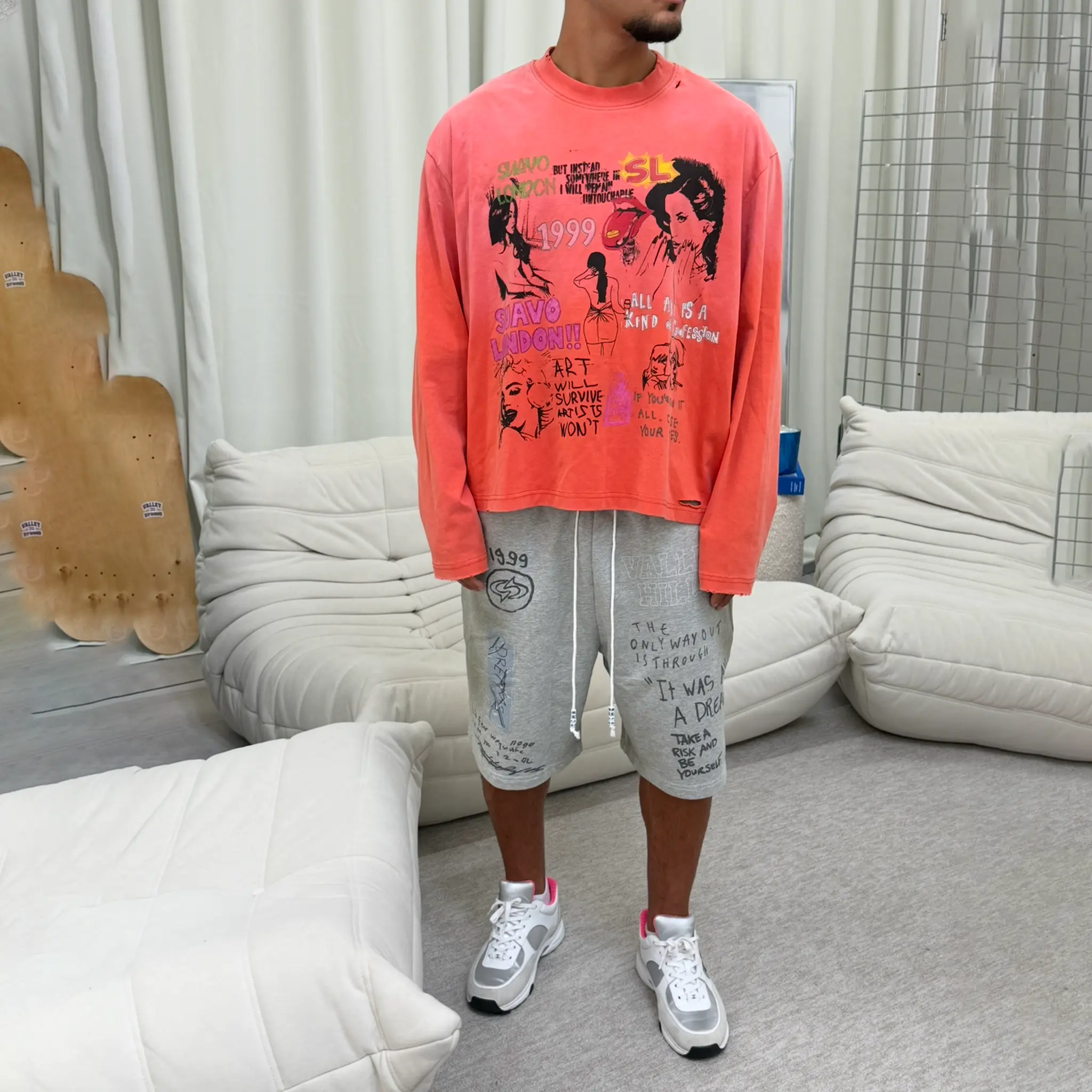 Front View of Suavo London Mirinda L/S Orange T-Shirt